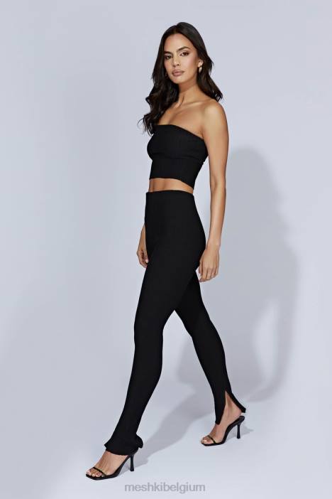 jordi gebreide legging met zijsplit Meshki zwart N4JN1587 kleding