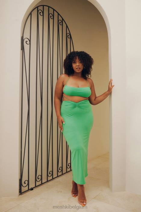 Amberkleurige maxirok met ruches Meshki groente N4JN1573 kleding