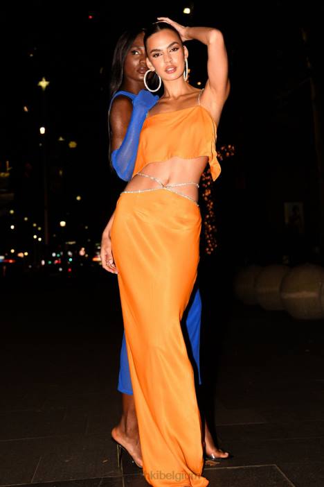 Dayana maxirok met diamanten Meshki mandarijn- N4JN1384 kleding