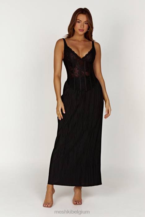 Elsie plissé maxirok Meshki zwart N4JN1365 kleding