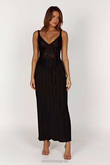 Elsie plissé maxirok Meshki zwart N4JN1365 kleding