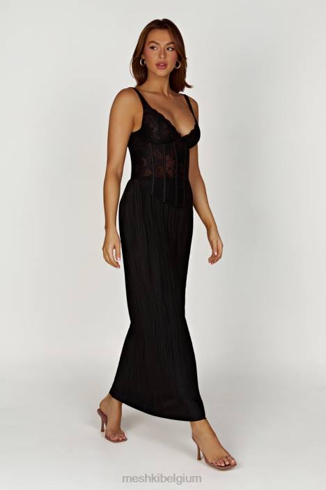 Elsie plissé maxirok Meshki zwart N4JN1365 kleding