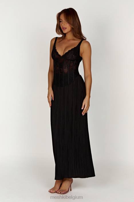 Elsie plissé maxirok Meshki zwart N4JN1365 kleding