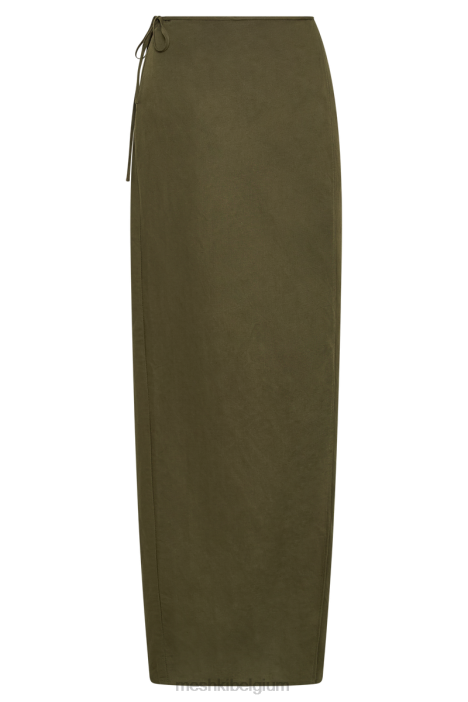 Fatima linnen wikkel maxirok Meshki khaki N4JN1230 kleding