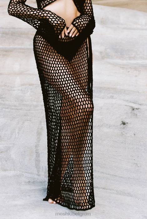 Hallie gehaakte maxirok met striksluiting Meshki zwart N4JN1427 kleding