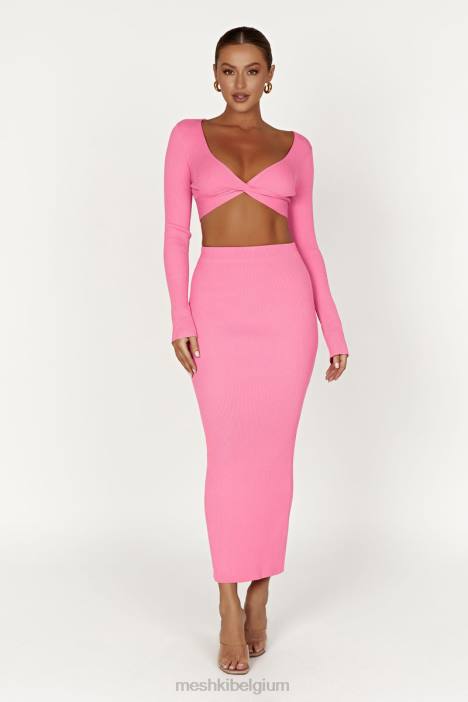 Kaesha split maxi gebreide rok Meshki kauwgom roze N4JN1417 kleding