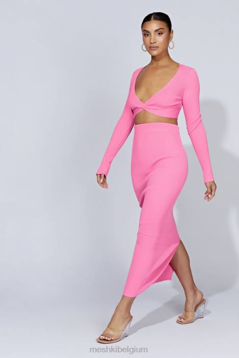 Kaesha split maxi gebreide rok Meshki kauwgom roze N4JN1417 kleding