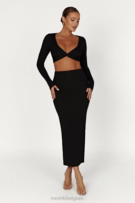 Kaesha split maxi gebreide rok Meshki zwart N4JN1317 kleding