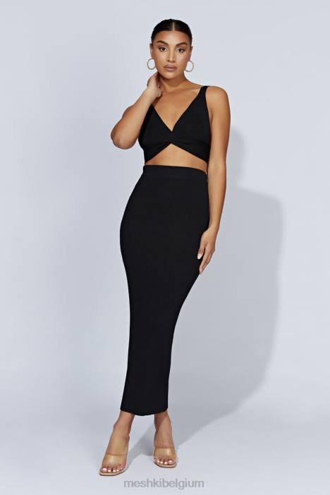 Kaesha split maxi gebreide rok Meshki zwart N4JN1317 kleding