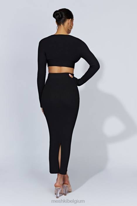 Kaesha split maxi gebreide rok Meshki zwart N4JN1317 kleding
