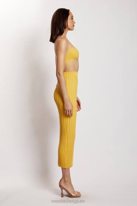 Kristallen geribde midaxi rok Meshki geel N4JN1338 kleding