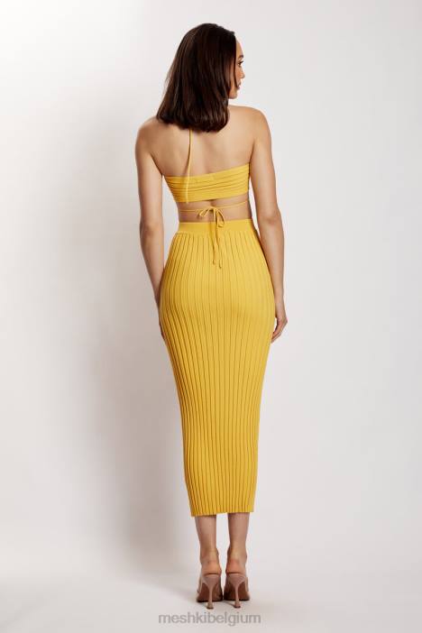Kristallen geribde midaxi rok Meshki geel N4JN1338 kleding