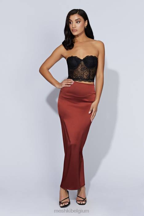 Mariah maxi satijnen rok Meshki kersen chocolade N4JN1471 kleding
