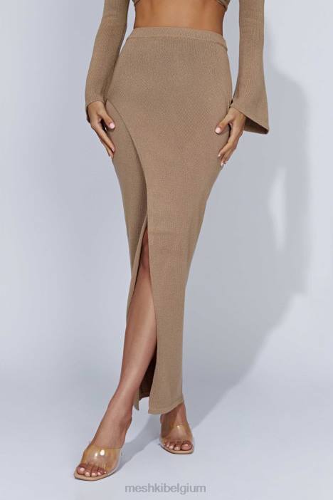 Petra gebreide maxi-rok met split Meshki taupe N4JN1366 kleding