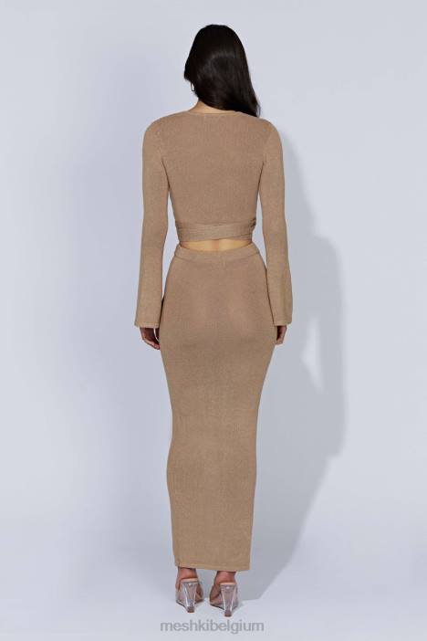 Petra gebreide maxi-rok met split Meshki taupe N4JN1366 kleding