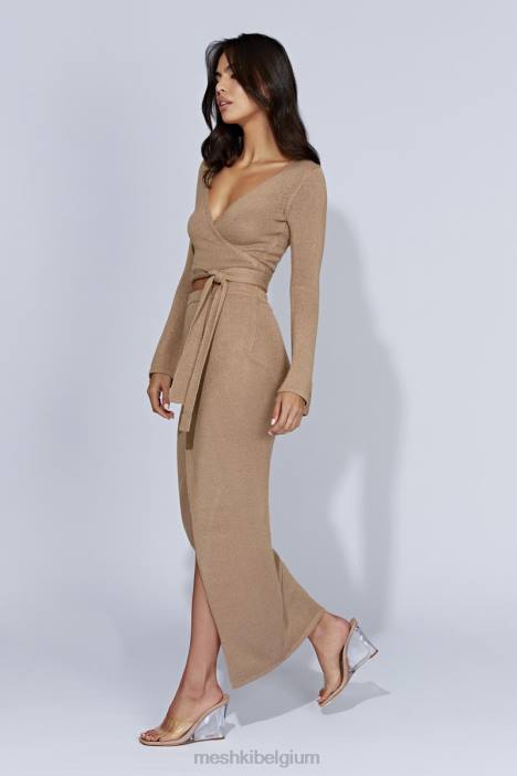 Petra gebreide maxi-rok met split Meshki taupe N4JN1366 kleding