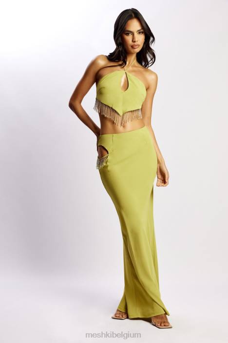 jayleen maxirok met franjes Meshki chartreuse N4JN1551 kleding