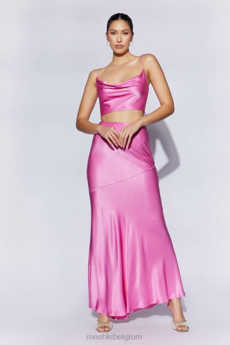 klaproos satijnen maxi rok Meshki roze N4JN1523 kleding