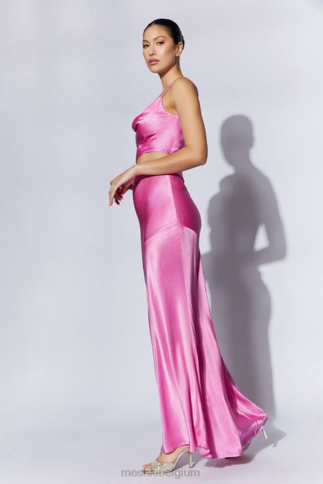 klaproos satijnen maxi rok Meshki roze N4JN1523 kleding