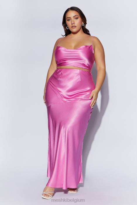 klaproos satijnen maxi rok Meshki roze N4JN1523 kleding