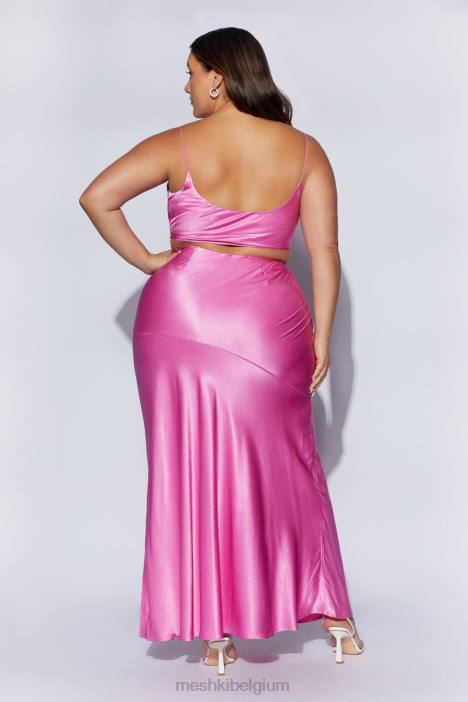 klaproos satijnen maxi rok Meshki roze N4JN1523 kleding