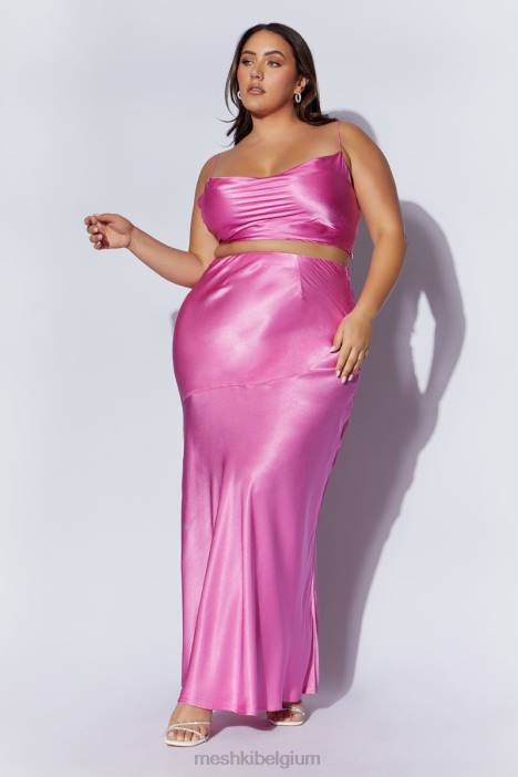 klaproos satijnen maxi rok Meshki roze N4JN1523 kleding