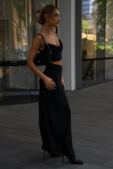 klaproos satijnen maxi rok Meshki zwart N4JN1527 kleding