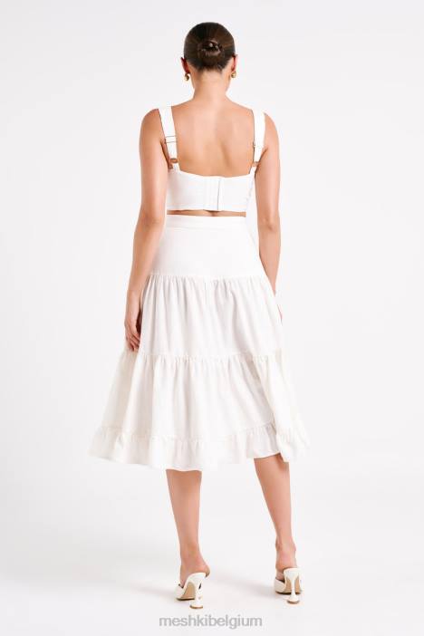 Hilaria gelaagde linnen midi-rok Meshki wit N4JN1227 kleding