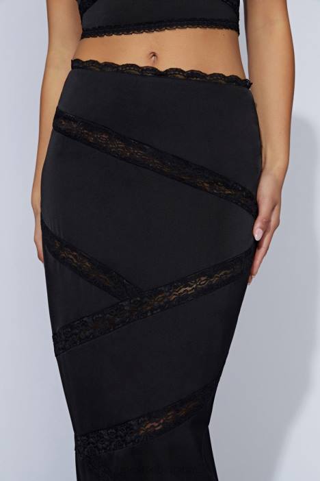 Midi-rok van monet-gesplitst kant Meshki zwart N4JN1552 kleding