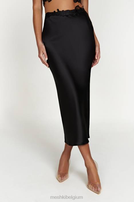 anika midi rok met kant Meshki zwart N4JN1397 kleding