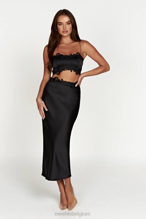 anika midi rok met kant Meshki zwart N4JN1397 kleding