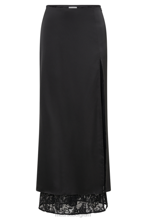 mia satijnen midi-rok van kant Meshki zwart N4JN1324 kleding