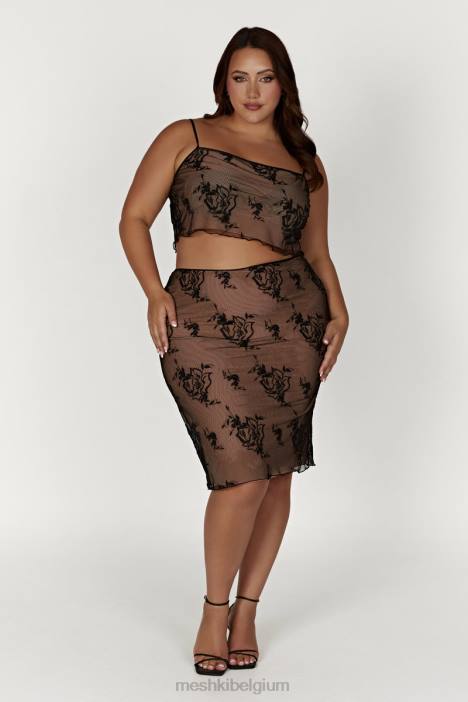 xena midirok van geborduurde mesh Meshki zwart N4JN1368 kleding