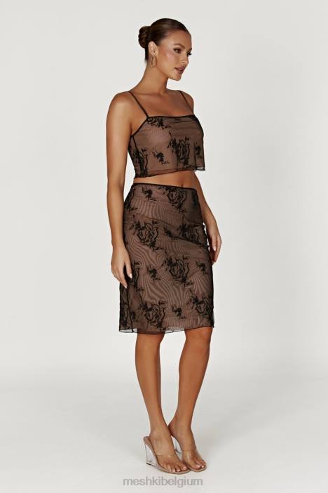 xena midirok van geborduurde mesh Meshki zwart N4JN1368 kleding