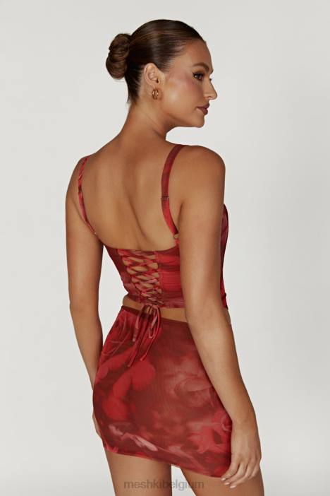 Erina mesh minirok Meshki extra grote rozenprint N4JN1347 kleding