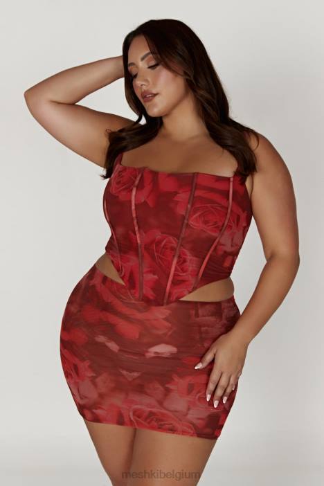 Erina mesh minirok Meshki extra grote rozenprint N4JN1347 kleding