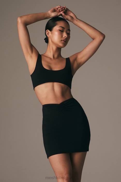 Kara minirok met ruches aan de voorkant Meshki zwart N4JN1560 kleding