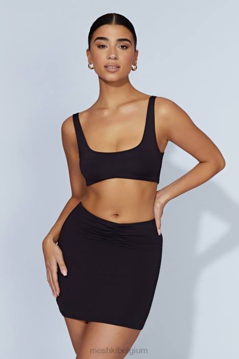 Kara minirok met ruches aan de voorkant Meshki zwart N4JN1560 kleding