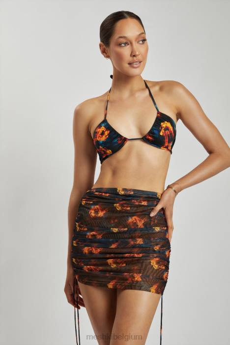 Lindsey mesh zijrok met ruches Meshki abstracte bloemen N4JN1420 kleding