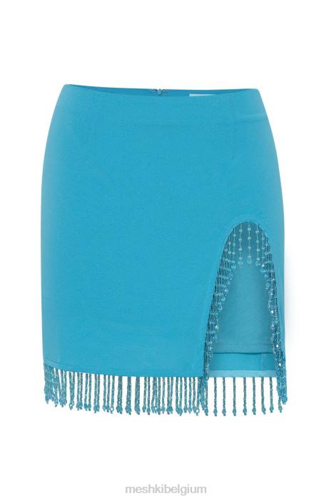 Stephanie minirok met franjes Meshki aquatisch N4JN1564 kleding