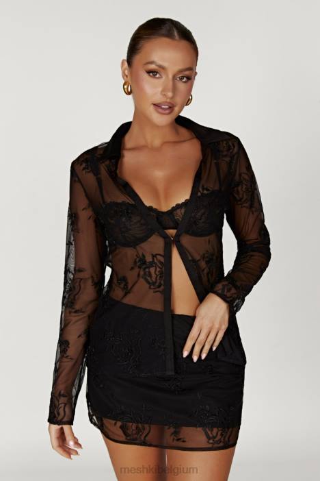 Vivica geborduurde mesh minirok Meshki zwart N4JN1316 kleding