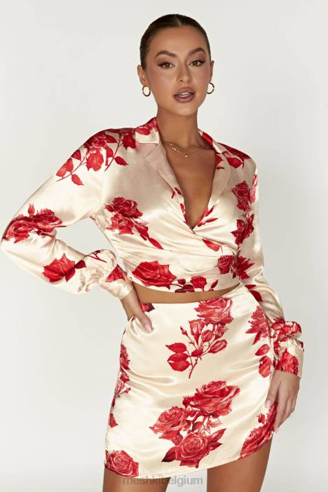 amia satijnen minirok Meshki rozen print N4JN1370 kleding