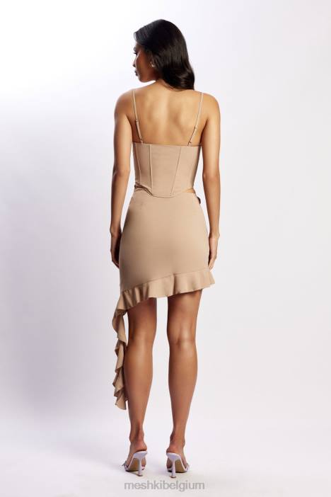 janice asymmetrische rok met ruches Meshki taupe N4JN1555 kleding