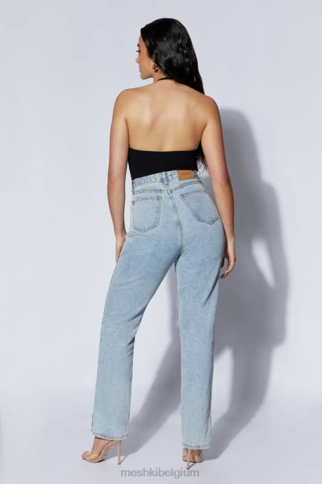 Arden geribbelde bodysuit met halternek Meshki zwart N4JN979 kleding