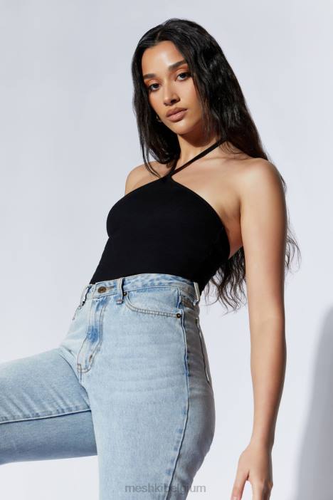 Arden geribbelde bodysuit met halternek Meshki zwart N4JN979 kleding