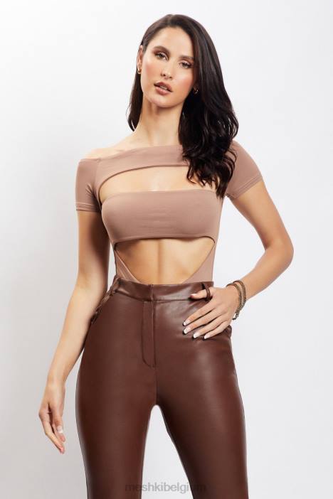 Breanna uitgesneden bodysuit Meshki lichtbruin N4JN1220 kleding