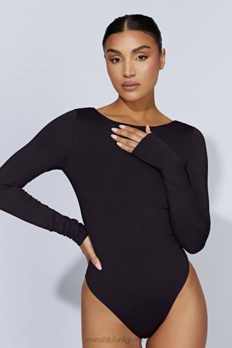 Cheyenne bodysuit met lange mouwen en diepuitgesneden achterkant Meshki zwart N4JN916 kleding