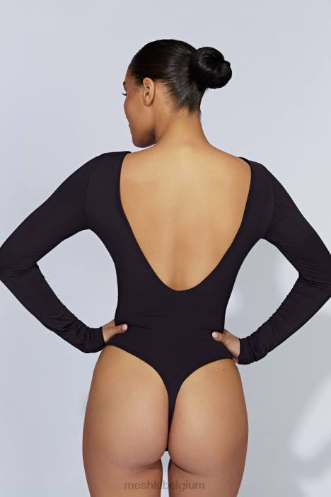 Cheyenne bodysuit met lange mouwen en diepuitgesneden achterkant Meshki zwart N4JN916 kleding