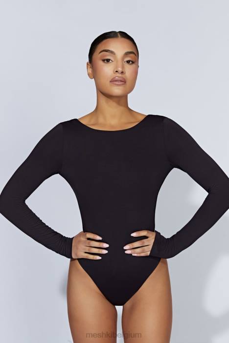 Cheyenne bodysuit met lange mouwen en diepuitgesneden achterkant Meshki zwart N4JN916 kleding