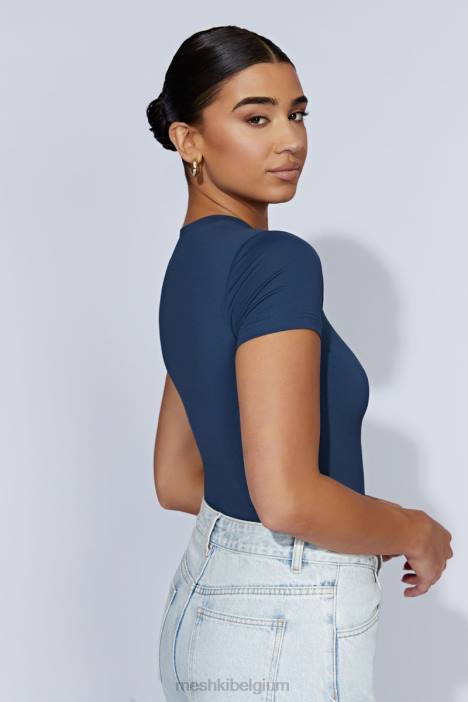Francesca bodysuit met ronde hals en korte mouwen Meshki middernacht marine N4JN949 kleding